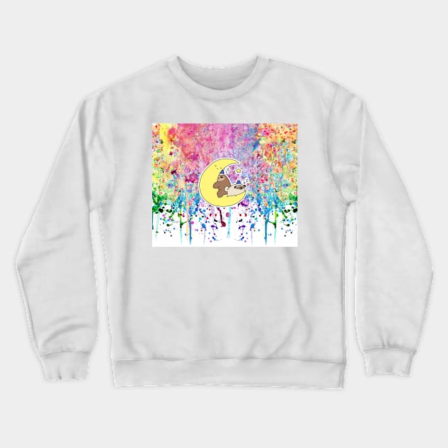 Sleepy Moon Pug and Sloth Rainbow Paint Crewneck Sweatshirt by saradaboru